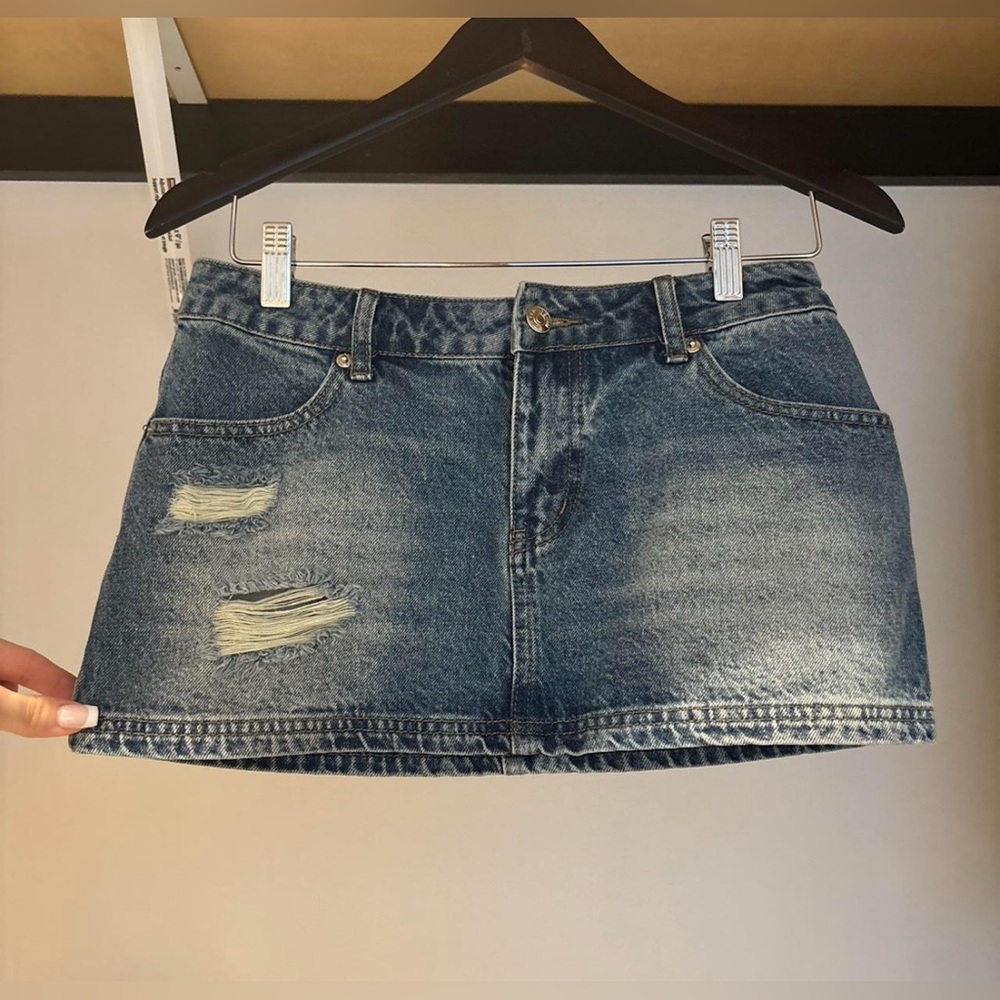 Edikted Distressed Blue Denim Mini Skirt
